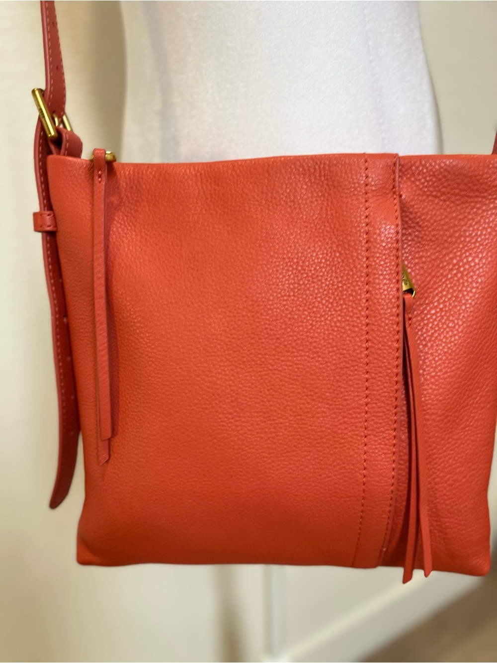 HOBO Coral Orange Pebbled Leather Crossbody Bag